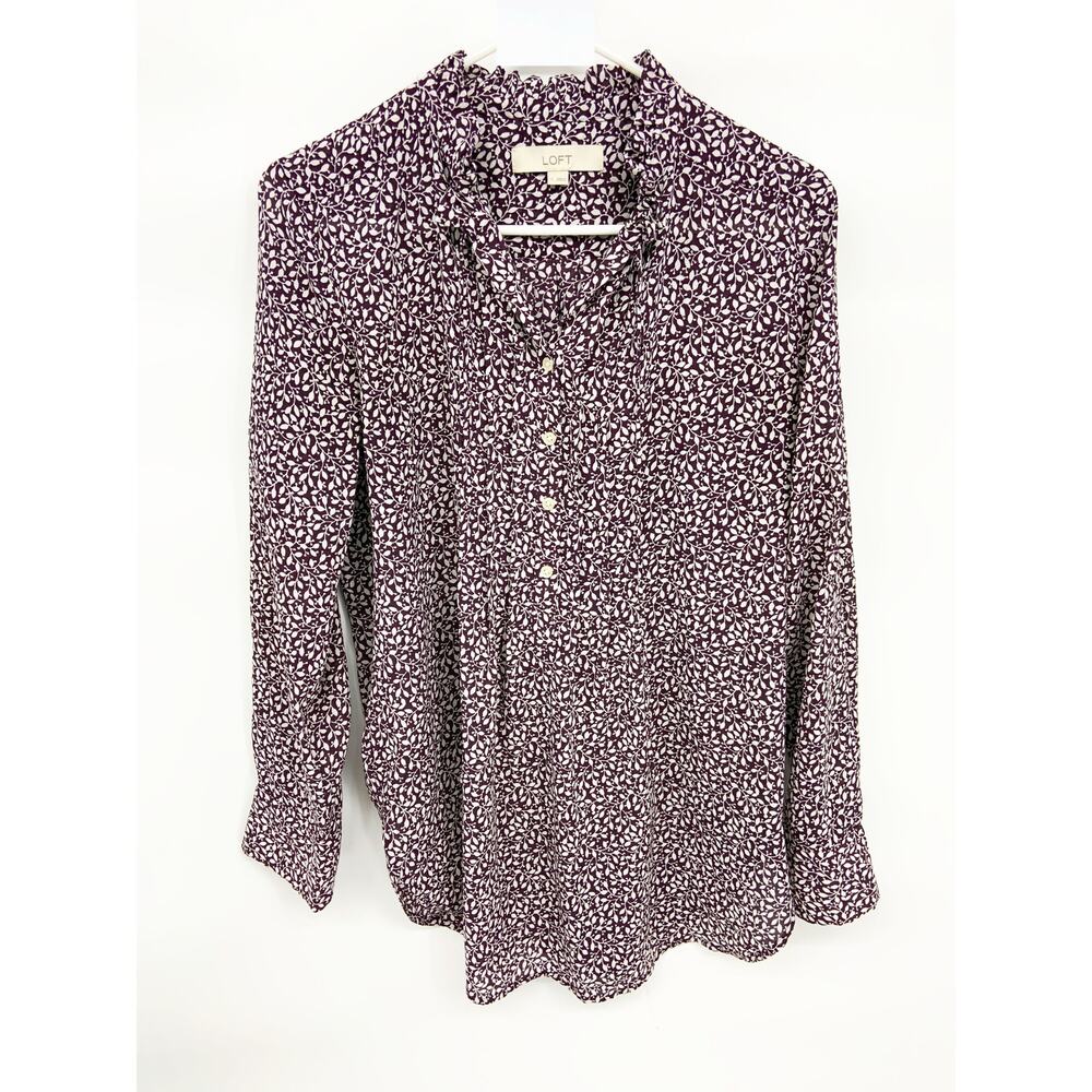 Vintage Loft Womens  Floral Pintucked Ruffle Blouse Long Sleeve Size S